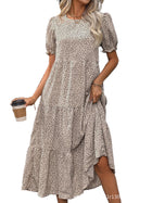 Casual Bohemian Dress Leopard Print Floral Print Pleated Puff Sleeve Jumpsuit