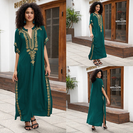 Outerwear Cover-up Rayon Embroidery Plus Size Long Dress Women