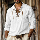 Men's Plus Size Lapels Lace Shirt Solid Color Linen Loose Long Sleeve Shirt