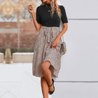 All-match And Sweet Half Turtleneck Leopard Print Color-matching Dress