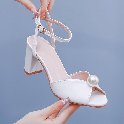 Peep Toe Root Heel Chunky Heel Sandals