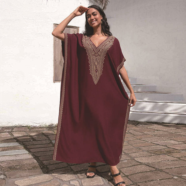 Rayon Embroidered Plus Size Beach Dress For Women