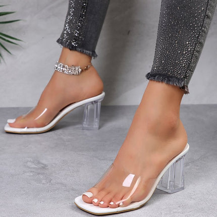 Square Head Transparent Wine Glass High Heel Slippers