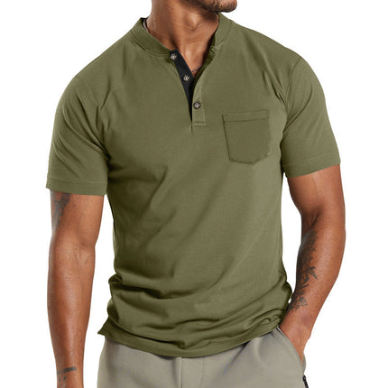 Plus Size Men's Short Sleeve Sleeve Button Pocket