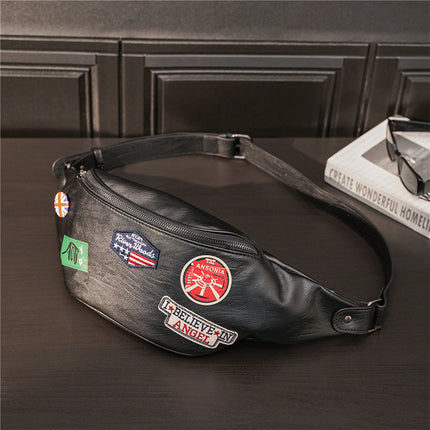 Fashion Leather Young Men's Individual Badge Shoulder Bag Waist Bag