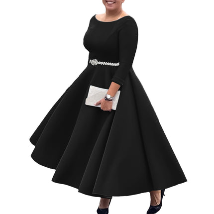 Women's European And American Solid Color Large Swing Skirt Temperament Dress