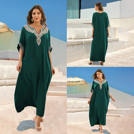Outerwear Cover-up Rayon Embroidery Plus Size Long Dress Women