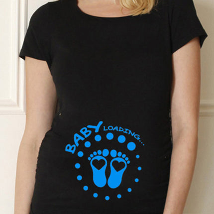 Black Pregnancy Shirt Maternity Cute Baby Print O-Neck Short