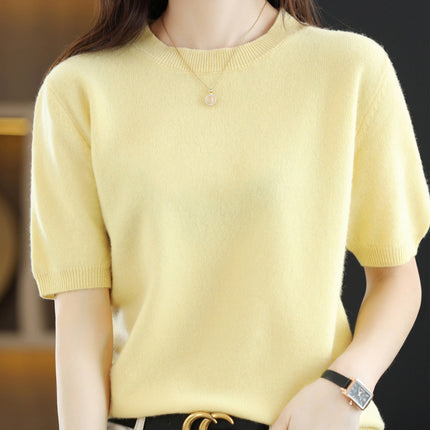 Knitted Short Sleeve Loose T-shirt Inner Wear Sweater Non-cashmere Bottoming Shirt