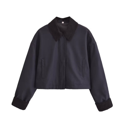 Women's Corduroy Stitching Neckline Casual Coat