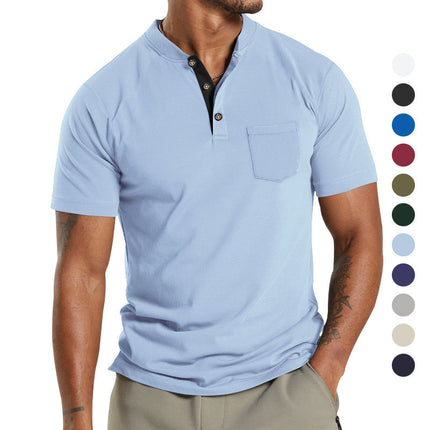 Plus Size Men's Short Sleeve Sleeve Button Pocket