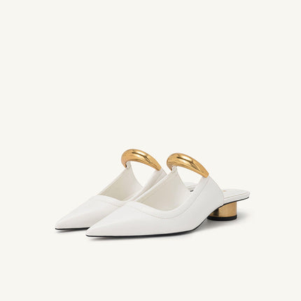 Pointed-toe Slippers Women's Chunky Heel Mid Heel Half Slippers Ferrule Sandals