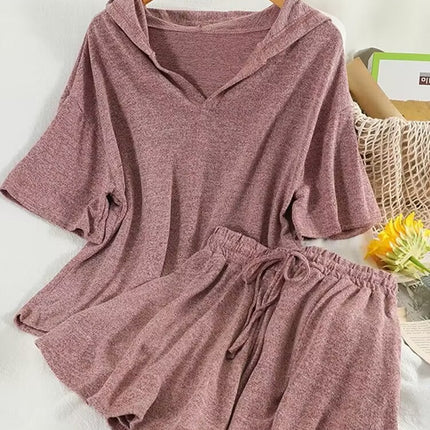 Summer New Loose Fashion Hooded Short Sleeve Shorts Two-piece Set