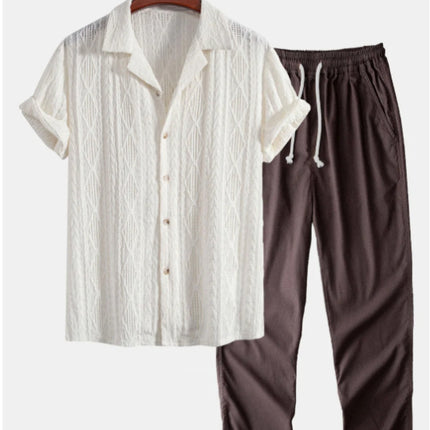 Lapel Casual Short-sleeved Shirt Digital Printing Comfortable Trousers Suit