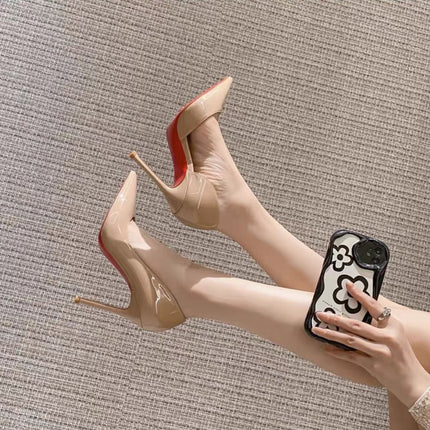 Beautiful Side Empty Red Background Nude High Heels
