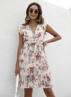 V-neck Waist-controlled Lace-up Printing Dress