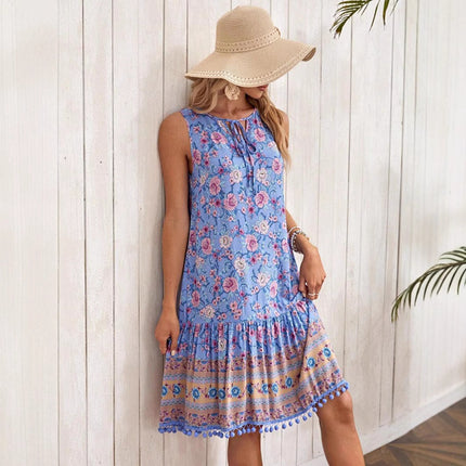 Casual Bohemian Vacation Rayon Printed V-neck Dress Women's Clothing