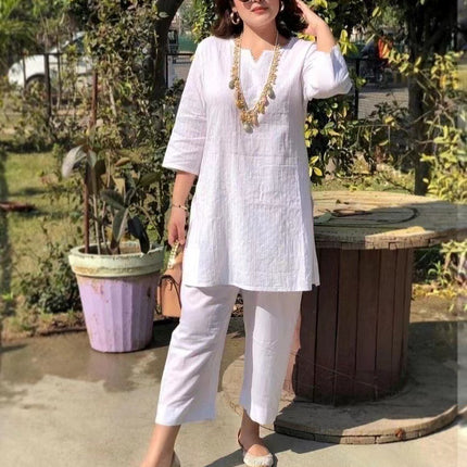 Fashion Pullover Solid Color Temperament Commute Ethnic Style Long Sleeve Clothes Two-piece Suit