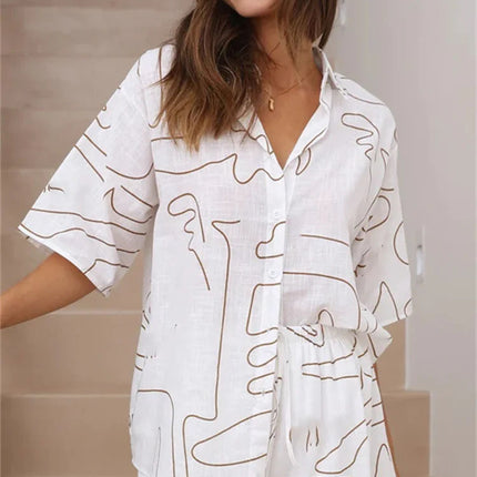 New Loose Casual And Comfortable Women's Short-sleeved Shorts Shirt Two-piece Set
