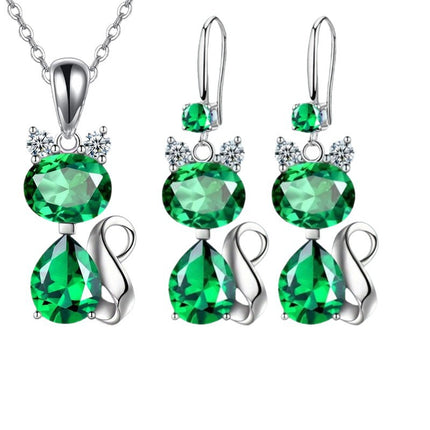 Shiny Exquisite Luxury Cat Pendant Necklace Earrings