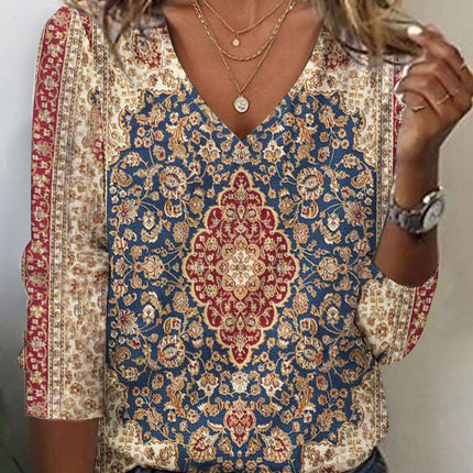Fall Winter Fashion Printing Long-sleeve T-shirt Sexy Temperament Collar Top Slim Women's Clothing Animal And Plant Printing