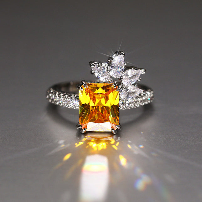 Elegant Princess Square Diamond Zircon Ring Vintage
