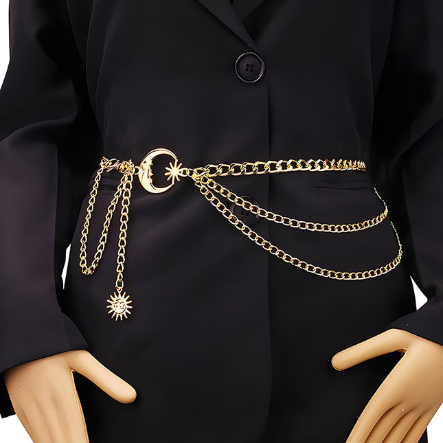 Hip Hop Metal Moon Body Chains Multi-layer Tassel Sun Pendant Street Waist Decorations