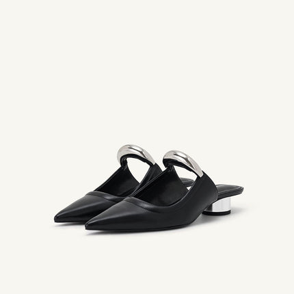Pointed-toe Slippers Women's Chunky Heel Mid Heel Half Slippers Ferrule Sandals