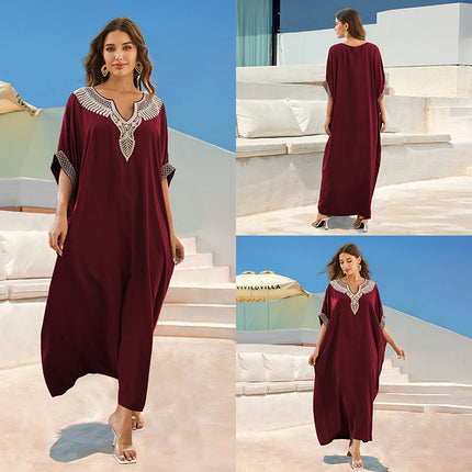 Outerwear Cover-up Rayon Embroidery Plus Size Long Dress Women