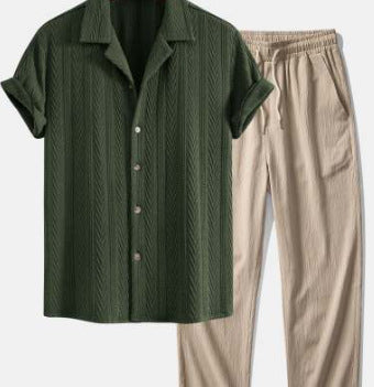 Lapel Casual Short-sleeved Shirt Digital Printing Comfortable Trousers Suit