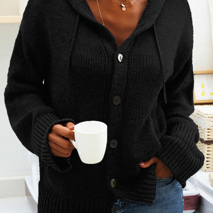 Hooded Knitted Long-sleeved Breasted Cardigan Drawstring Sweater