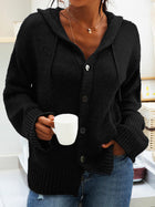 Hooded Knitted Long-sleeved Breasted Cardigan Drawstring Sweater
