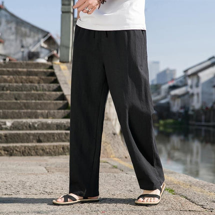 Cotton And Linen Trousers Loose Plus Size Straight Linen Casual Pants Men