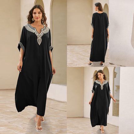 Outerwear Cover-up Rayon Embroidery Plus Size Long Dress Women