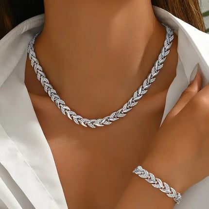 Women's Personality Affordable Luxury Willow Leaf Diamond Bracelet Necklace
