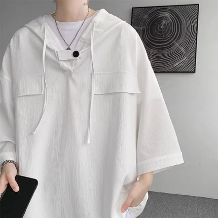 Summer Menswear Hooded Short Sleeve T-shirt Men's Plus Size Half Sleeve