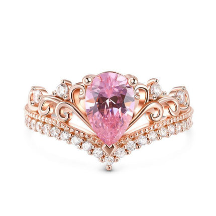 Affordable Luxury Fashion Water Drop Pink Diamond Side White Diamond V Ring