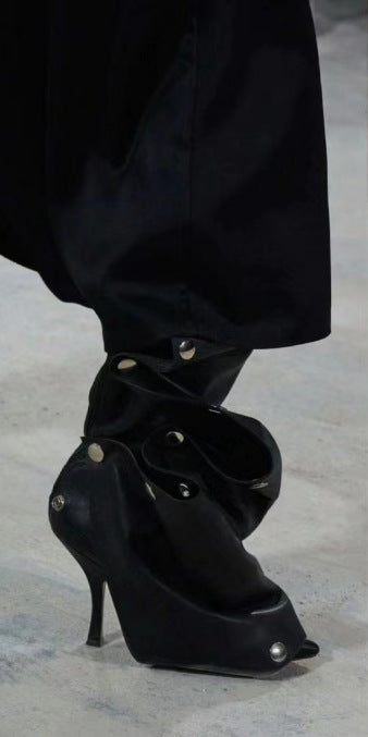 Denim Stitching Casual Two-way Pile Style Knee-length Boots