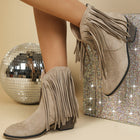 Women's Retro Pointed-toe Frosted Tassel Chunky Heel Martin Boots