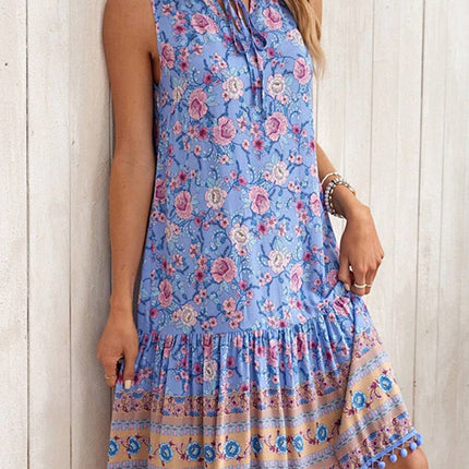 Casual Bohemian Vacation Rayon Printed V-neck Dress Women's Clothing