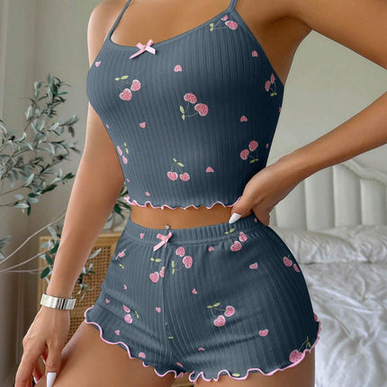Summer Suspender Elastic Shorts Pajamas Women's Suit