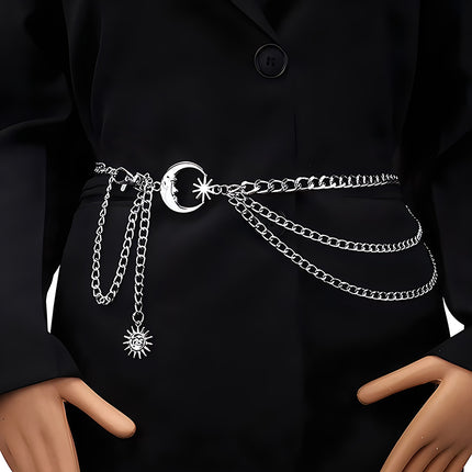 Hip Hop Metal Moon Body Chains Multi-layer Tassel Sun Pendant Street Waist Decorations