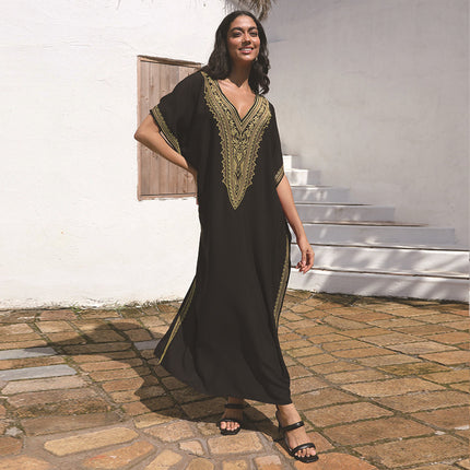 Rayon Embroidered Plus Size Beach Dress For Women
