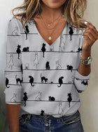 Fall Winter Fashion Printing Long-sleeve T-shirt Sexy Temperament Collar Top Slim Women's Clothing Animal And Plant Printing