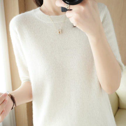 Knitted Short Sleeve Loose T-shirt Inner Wear Sweater Non-cashmere Bottoming Shirt