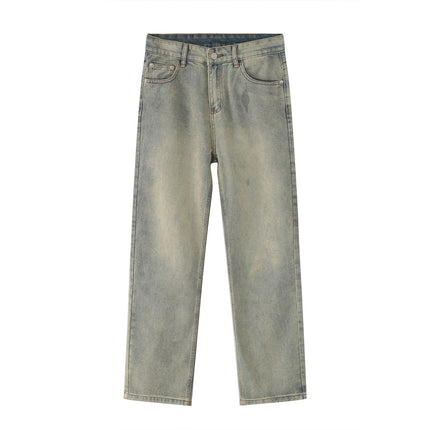 Black And White Basic Simple Jeans Men's Slim Trousers
