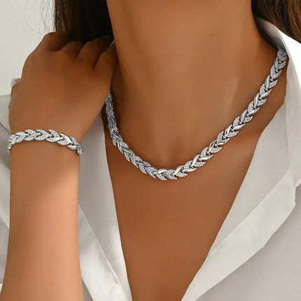 Women's Personality Affordable Luxury Willow Leaf Diamond Bracelet Necklace