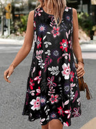 Women's Summer Floral Print Round Neck Vest Mid-length Sleeveless Dress