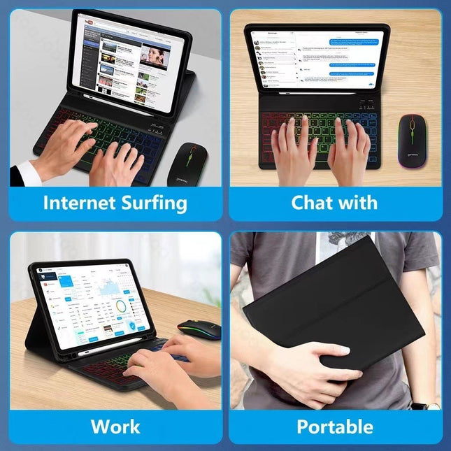 Ipad Protective Case Luminous Bluetooth Keyboard Leather Sheath
