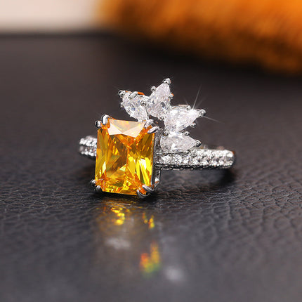 Elegant Princess Square Diamond Zircon Ring Vintage